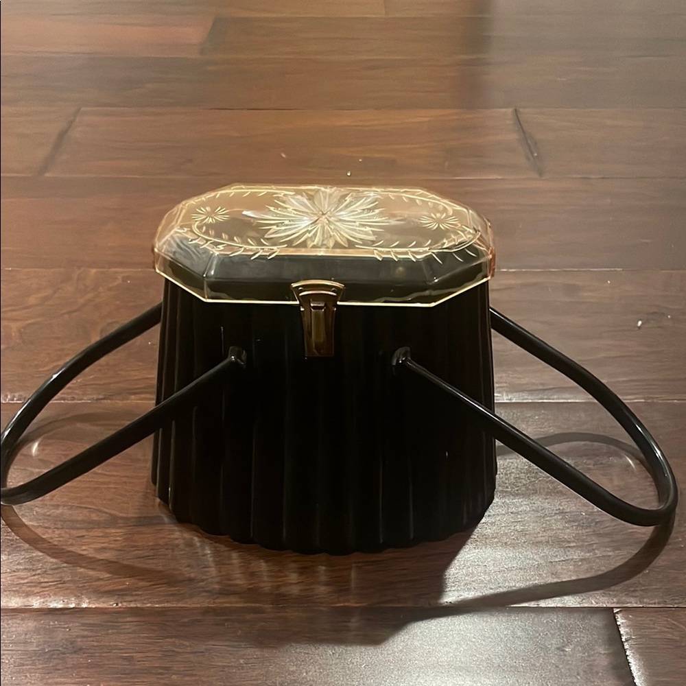 Vintage Black lucite Handbag with Gold Accents
